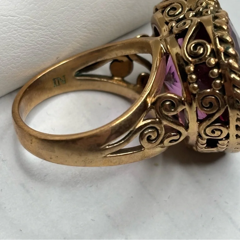 SAJEN Vintage Artisan Heart Amethyst Statement Ring Size 8
